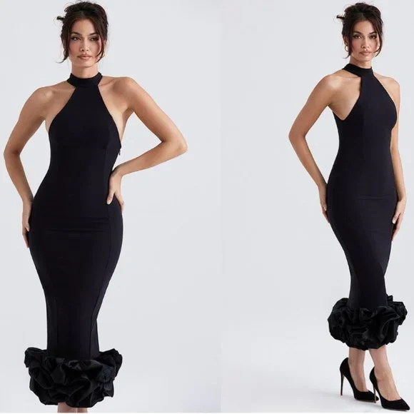 House of CB 'Juniper' Black Peplum Midi NWT - Picture 4 of 11